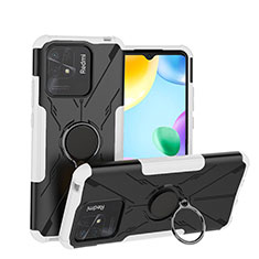 Silikon Hülle Handyhülle und Kunststoff Schutzhülle Hartschalen Tasche mit Magnetisch Fingerring Ständer JX1 für Xiaomi Redmi 10 India Silber
