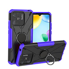 Silikon Hülle Handyhülle und Kunststoff Schutzhülle Hartschalen Tasche mit Magnetisch Fingerring Ständer JX1 für Xiaomi Redmi 10 India Violett