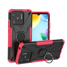 Silikon Hülle Handyhülle und Kunststoff Schutzhülle Hartschalen Tasche mit Magnetisch Fingerring Ständer JX1 für Xiaomi Redmi 10 Power Pink