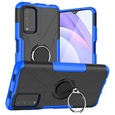 Silikon Hülle Handyhülle und Kunststoff Schutzhülle Hartschalen Tasche mit Magnetisch Fingerring Ständer JX1 für Xiaomi Redmi 9T 4G Blau