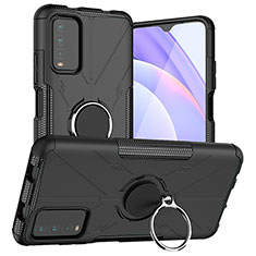 Silikon Hülle Handyhülle und Kunststoff Schutzhülle Hartschalen Tasche mit Magnetisch Fingerring Ständer JX1 für Xiaomi Redmi 9T 4G Schwarz