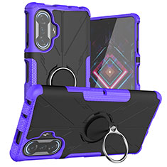 Silikon Hülle Handyhülle und Kunststoff Schutzhülle Hartschalen Tasche mit Magnetisch Fingerring Ständer JX1 für Xiaomi Redmi K40 Gaming 5G Violett