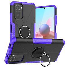 Silikon Hülle Handyhülle und Kunststoff Schutzhülle Hartschalen Tasche mit Magnetisch Fingerring Ständer JX1 für Xiaomi Redmi Note 10 4G Violett