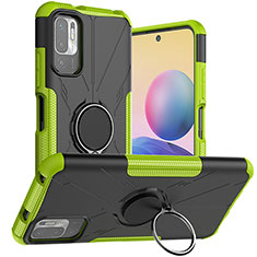 Silikon Hülle Handyhülle und Kunststoff Schutzhülle Hartschalen Tasche mit Magnetisch Fingerring Ständer JX1 für Xiaomi Redmi Note 10 5G Grün