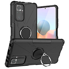 Silikon Hülle Handyhülle und Kunststoff Schutzhülle Hartschalen Tasche mit Magnetisch Fingerring Ständer JX1 für Xiaomi Redmi Note 10 Pro 4G Schwarz