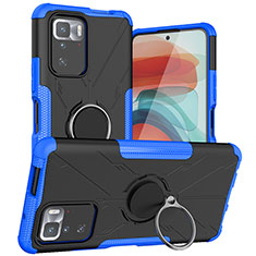 Silikon Hülle Handyhülle und Kunststoff Schutzhülle Hartschalen Tasche mit Magnetisch Fingerring Ständer JX1 für Xiaomi Redmi Note 10 Pro 5G Blau