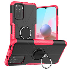 Silikon Hülle Handyhülle und Kunststoff Schutzhülle Hartschalen Tasche mit Magnetisch Fingerring Ständer JX1 für Xiaomi Redmi Note 10S 4G Pink