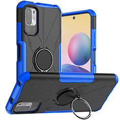 Silikon Hülle Handyhülle und Kunststoff Schutzhülle Hartschalen Tasche mit Magnetisch Fingerring Ständer JX1 für Xiaomi Redmi Note 10T 5G Blau