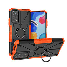 Silikon Hülle Handyhülle und Kunststoff Schutzhülle Hartschalen Tasche mit Magnetisch Fingerring Ständer JX1 für Xiaomi Redmi Note 11 4G (2022) Orange