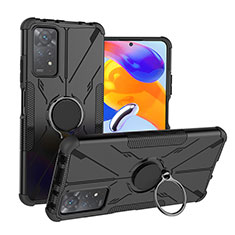 Silikon Hülle Handyhülle und Kunststoff Schutzhülle Hartschalen Tasche mit Magnetisch Fingerring Ständer JX1 für Xiaomi Redmi Note 11 Pro 4G Schwarz