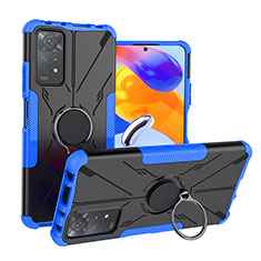 Silikon Hülle Handyhülle und Kunststoff Schutzhülle Hartschalen Tasche mit Magnetisch Fingerring Ständer JX1 für Xiaomi Redmi Note 11 Pro 5G Blau