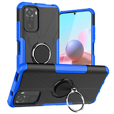 Silikon Hülle Handyhülle und Kunststoff Schutzhülle Hartschalen Tasche mit Magnetisch Fingerring Ständer JX1 für Xiaomi Redmi Note 11 SE India 4G Blau