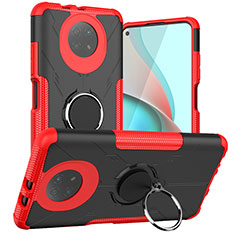 Silikon Hülle Handyhülle und Kunststoff Schutzhülle Hartschalen Tasche mit Magnetisch Fingerring Ständer JX1 für Xiaomi Redmi Note 9T 5G Rot