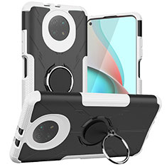Silikon Hülle Handyhülle und Kunststoff Schutzhülle Hartschalen Tasche mit Magnetisch Fingerring Ständer JX1 für Xiaomi Redmi Note 9T 5G Silber