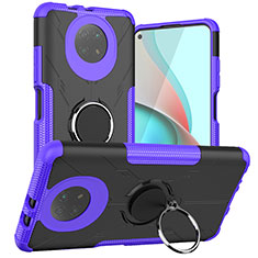 Silikon Hülle Handyhülle und Kunststoff Schutzhülle Hartschalen Tasche mit Magnetisch Fingerring Ständer JX1 für Xiaomi Redmi Note 9T 5G Violett