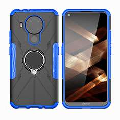 Silikon Hülle Handyhülle und Kunststoff Schutzhülle Hartschalen Tasche mit Magnetisch Fingerring Ständer JX2 für Nokia 5.4 Blau