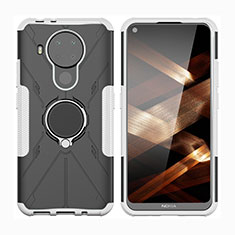Silikon Hülle Handyhülle und Kunststoff Schutzhülle Hartschalen Tasche mit Magnetisch Fingerring Ständer JX2 für Nokia 5.4 Silber