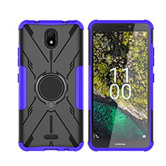 Silikon Hülle Handyhülle und Kunststoff Schutzhülle Hartschalen Tasche mit Magnetisch Fingerring Ständer JX2 für Nokia C100 Violett