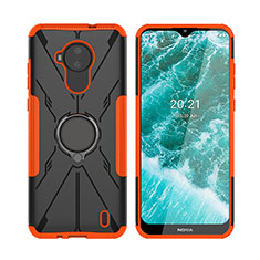 Silikon Hülle Handyhülle und Kunststoff Schutzhülle Hartschalen Tasche mit Magnetisch Fingerring Ständer JX2 für Nokia C30 Orange