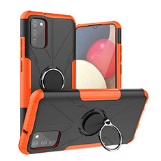 Silikon Hülle Handyhülle und Kunststoff Schutzhülle Hartschalen Tasche mit Magnetisch Fingerring Ständer JX2 für Samsung Galaxy A03s Orange