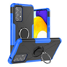Silikon Hülle Handyhülle und Kunststoff Schutzhülle Hartschalen Tasche mit Magnetisch Fingerring Ständer JX2 für Samsung Galaxy A52s 5G Blau