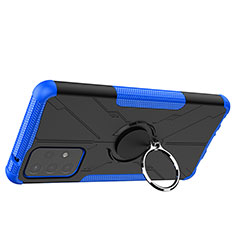 Silikon Hülle Handyhülle und Kunststoff Schutzhülle Hartschalen Tasche mit Magnetisch Fingerring Ständer JX2 für Samsung Galaxy A72 4G Blau