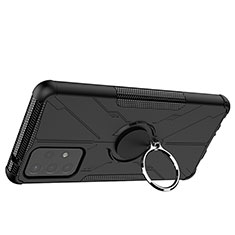 Silikon Hülle Handyhülle und Kunststoff Schutzhülle Hartschalen Tasche mit Magnetisch Fingerring Ständer JX2 für Samsung Galaxy A72 4G Schwarz