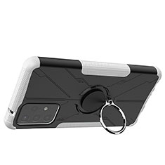 Silikon Hülle Handyhülle und Kunststoff Schutzhülle Hartschalen Tasche mit Magnetisch Fingerring Ständer JX2 für Samsung Galaxy A72 4G Weiß