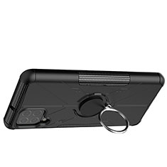 Silikon Hülle Handyhülle und Kunststoff Schutzhülle Hartschalen Tasche mit Magnetisch Fingerring Ständer JX2 für Samsung Galaxy F62 5G Schwarz