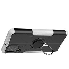 Silikon Hülle Handyhülle und Kunststoff Schutzhülle Hartschalen Tasche mit Magnetisch Fingerring Ständer JX2 für Samsung Galaxy F62 5G Weiß