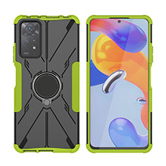 Silikon Hülle Handyhülle und Kunststoff Schutzhülle Hartschalen Tasche mit Magnetisch Fingerring Ständer JX2 für Xiaomi Redmi Note 11 Pro 4G Grün