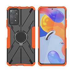 Silikon Hülle Handyhülle und Kunststoff Schutzhülle Hartschalen Tasche mit Magnetisch Fingerring Ständer JX2 für Xiaomi Redmi Note 11 Pro 4G Orange