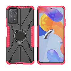 Silikon Hülle Handyhülle und Kunststoff Schutzhülle Hartschalen Tasche mit Magnetisch Fingerring Ständer JX2 für Xiaomi Redmi Note 11 Pro 4G Rot