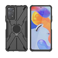 Silikon Hülle Handyhülle und Kunststoff Schutzhülle Hartschalen Tasche mit Magnetisch Fingerring Ständer JX2 für Xiaomi Redmi Note 11 Pro 4G Schwarz