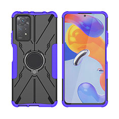 Silikon Hülle Handyhülle und Kunststoff Schutzhülle Hartschalen Tasche mit Magnetisch Fingerring Ständer JX2 für Xiaomi Redmi Note 11 Pro 4G Violett