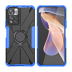 Silikon Hülle Handyhülle und Kunststoff Schutzhülle Hartschalen Tasche mit Magnetisch Fingerring Ständer JX2 für Xiaomi Redmi Note 11 Pro+ Plus 5G Blau