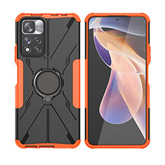 Silikon Hülle Handyhülle und Kunststoff Schutzhülle Hartschalen Tasche mit Magnetisch Fingerring Ständer JX2 für Xiaomi Redmi Note 11 Pro+ Plus 5G Orange