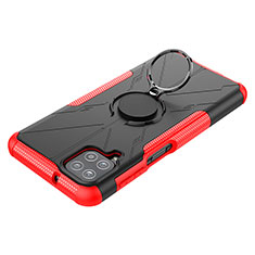 Silikon Hülle Handyhülle und Kunststoff Schutzhülle Hartschalen Tasche mit Magnetisch Fingerring Ständer JX3 für Samsung Galaxy A12 5G Rot