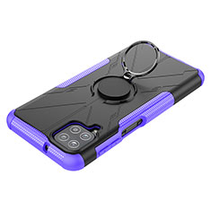 Silikon Hülle Handyhülle und Kunststoff Schutzhülle Hartschalen Tasche mit Magnetisch Fingerring Ständer JX3 für Samsung Galaxy A12 5G Violett
