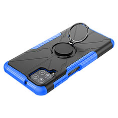 Silikon Hülle Handyhülle und Kunststoff Schutzhülle Hartschalen Tasche mit Magnetisch Fingerring Ständer JX3 für Samsung Galaxy F12 Blau
