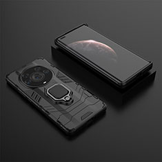 Silikon Hülle Handyhülle und Kunststoff Schutzhülle Hartschalen Tasche mit Magnetisch Fingerring Ständer KC1 für Huawei Honor Magic3 Pro+ Plus 5G Schwarz