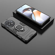 Silikon Hülle Handyhülle und Kunststoff Schutzhülle Hartschalen Tasche mit Magnetisch Fingerring Ständer KC1 für OnePlus 11R 5G Schwarz