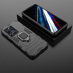 Silikon Hülle Handyhülle und Kunststoff Schutzhülle Hartschalen Tasche mit Magnetisch Fingerring Ständer KC1 für Oppo A78 4G Schwarz