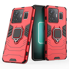 Silikon Hülle Handyhülle und Kunststoff Schutzhülle Hartschalen Tasche mit Magnetisch Fingerring Ständer KC1 für Realme GT Neo6 5G Rot
