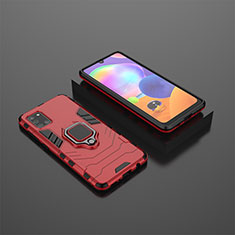 Silikon Hülle Handyhülle und Kunststoff Schutzhülle Hartschalen Tasche mit Magnetisch Fingerring Ständer KC1 für Samsung Galaxy A31 Rot