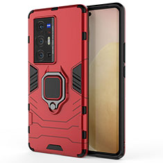 Silikon Hülle Handyhülle und Kunststoff Schutzhülle Hartschalen Tasche mit Magnetisch Fingerring Ständer KC1 für Vivo X70 Pro+ Plus 5G Rot