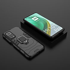 Silikon Hülle Handyhülle und Kunststoff Schutzhülle Hartschalen Tasche mit Magnetisch Fingerring Ständer KC1 für Xiaomi Mi 10T 5G Schwarz