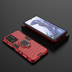 Silikon Hülle Handyhülle und Kunststoff Schutzhülle Hartschalen Tasche mit Magnetisch Fingerring Ständer KC1 für Xiaomi Mi 11T 5G Rot