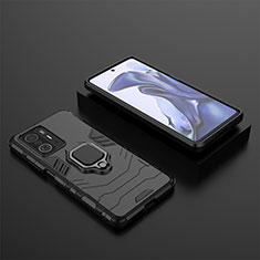 Silikon Hülle Handyhülle und Kunststoff Schutzhülle Hartschalen Tasche mit Magnetisch Fingerring Ständer KC1 für Xiaomi Mi 11T Pro 5G Schwarz