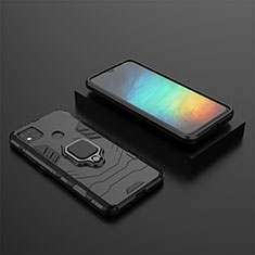 Silikon Hülle Handyhülle und Kunststoff Schutzhülle Hartschalen Tasche mit Magnetisch Fingerring Ständer KC1 für Xiaomi POCO C3 Schwarz